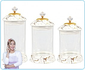 GM301 White Toples Permen Kaca dengan Motif Marmer